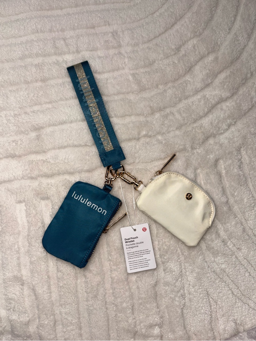 lululemon athletica Dual Pouch Keychain Wristlet - blue & cream